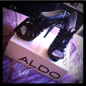 Black lace up with peep toe